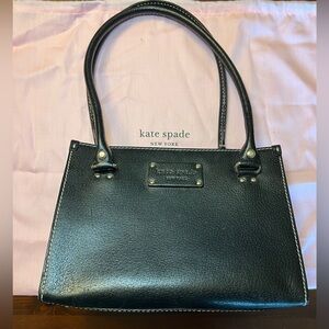 Kate Spade Black Pebbled Leather Handbag with Pink and Gold Polka Dot Lining